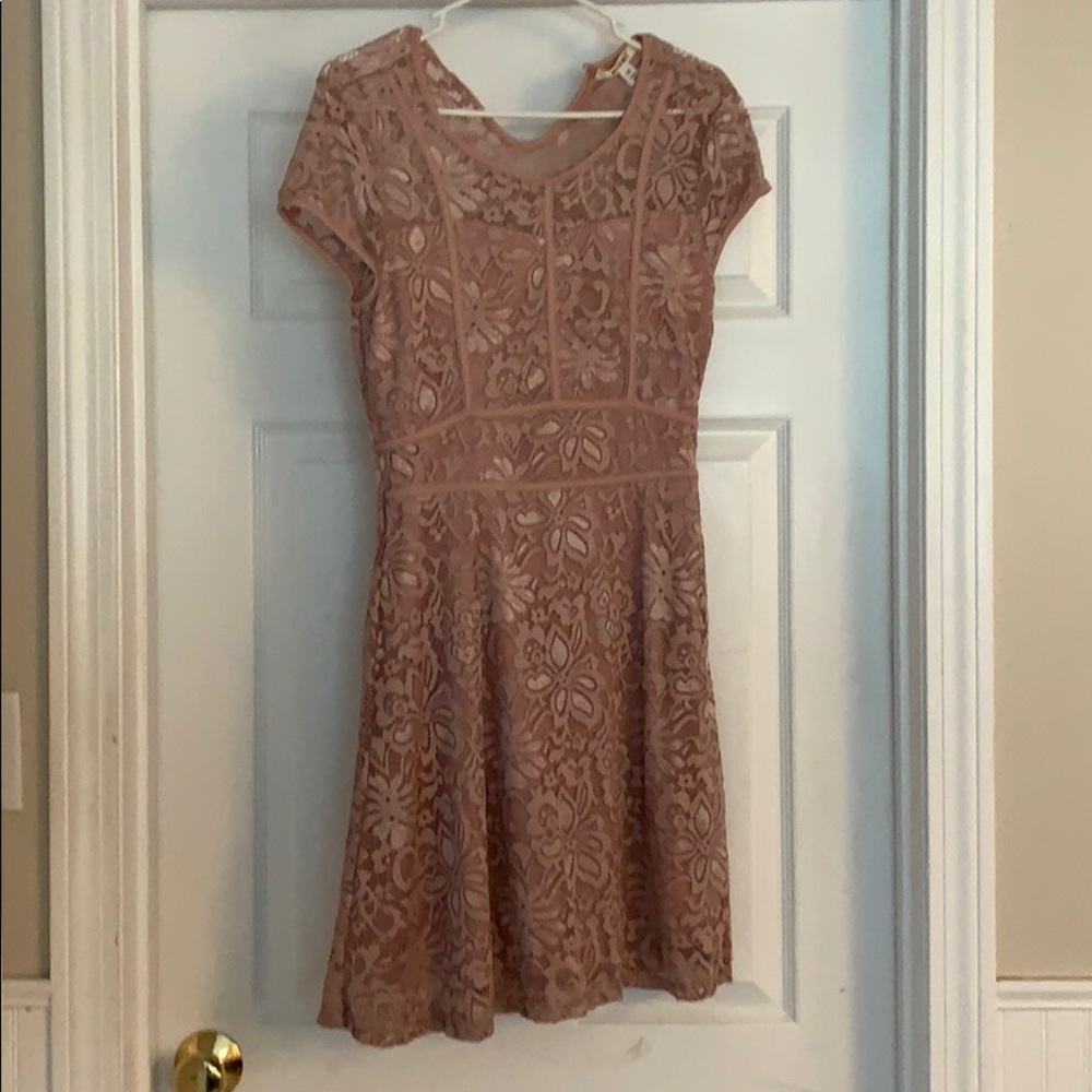 Pink lace cap sleeve dress